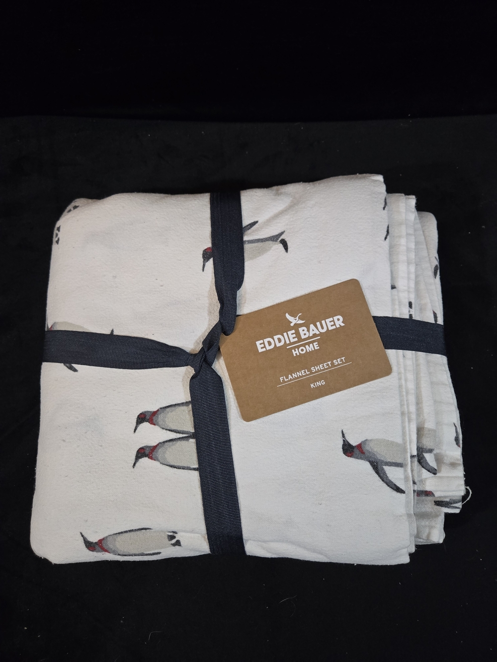 Eddie Bauer Home King Flannel Sheet Set - Penguin Print, White